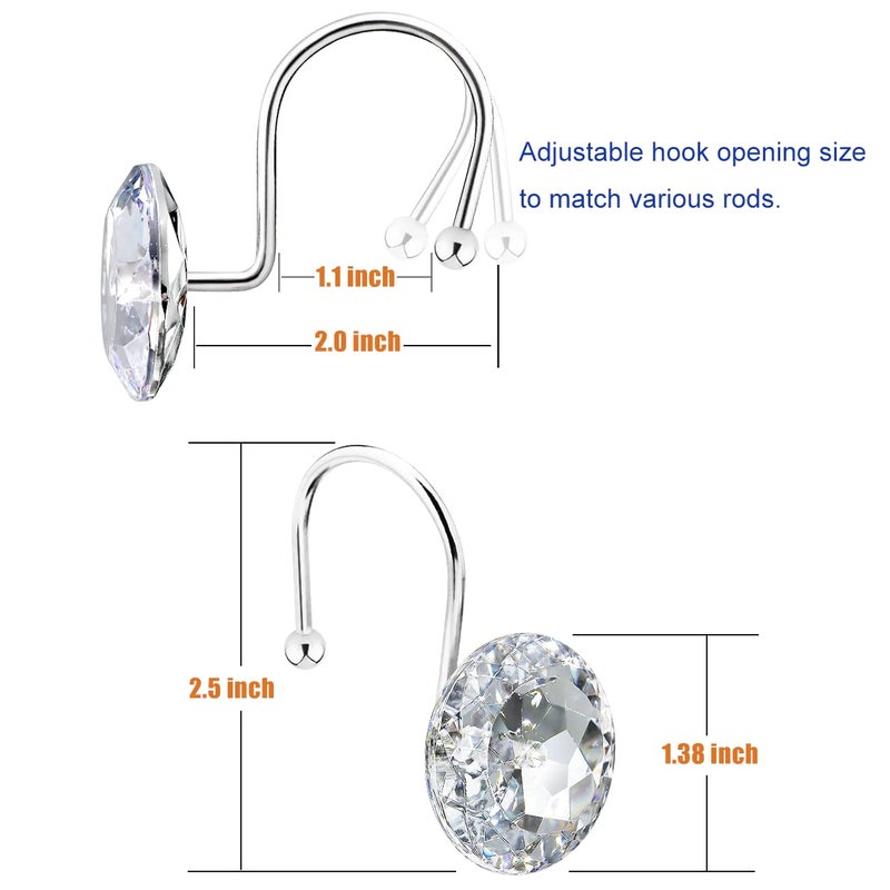 Yapicoco 12PCS Shower Curtain Hooks Rings for Bathroom  Stainless Steel Rust Resistant Decorative Rhinestones Hangers for Shower Curtains  Clothing  Towels  etc. - Image 2